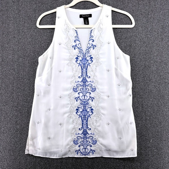 White House Black Market Embroidered V Neck‎ Sleeveless Flowy Tank Top XS Office - Picture 2 of 9